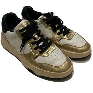 7.5 / Crime London Men's Gold and White Sneakers